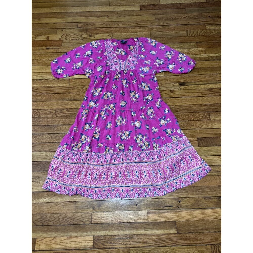 Angie Womens Floral Dress Sz Small Purple Fit Flare Midi Gypsy Boho Flowy Rayon